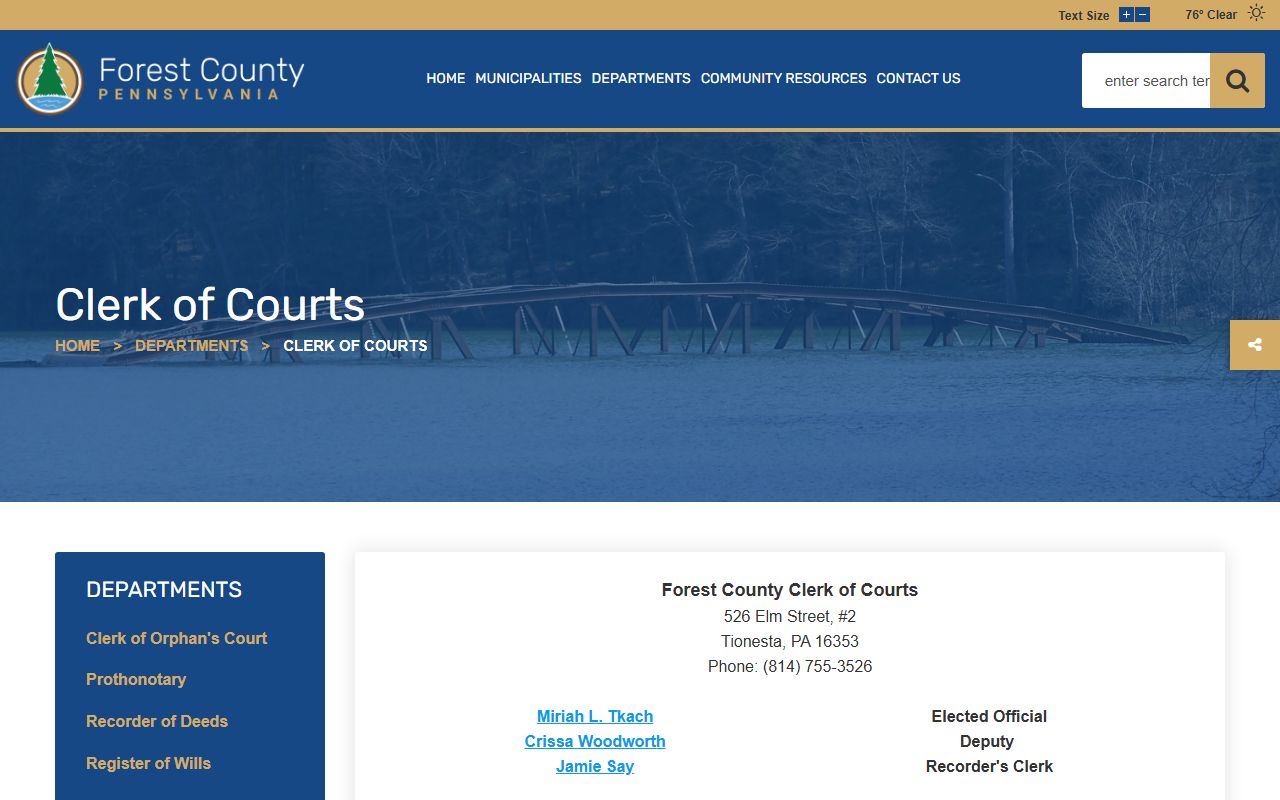 Forest County Prothonotary office contact and duties