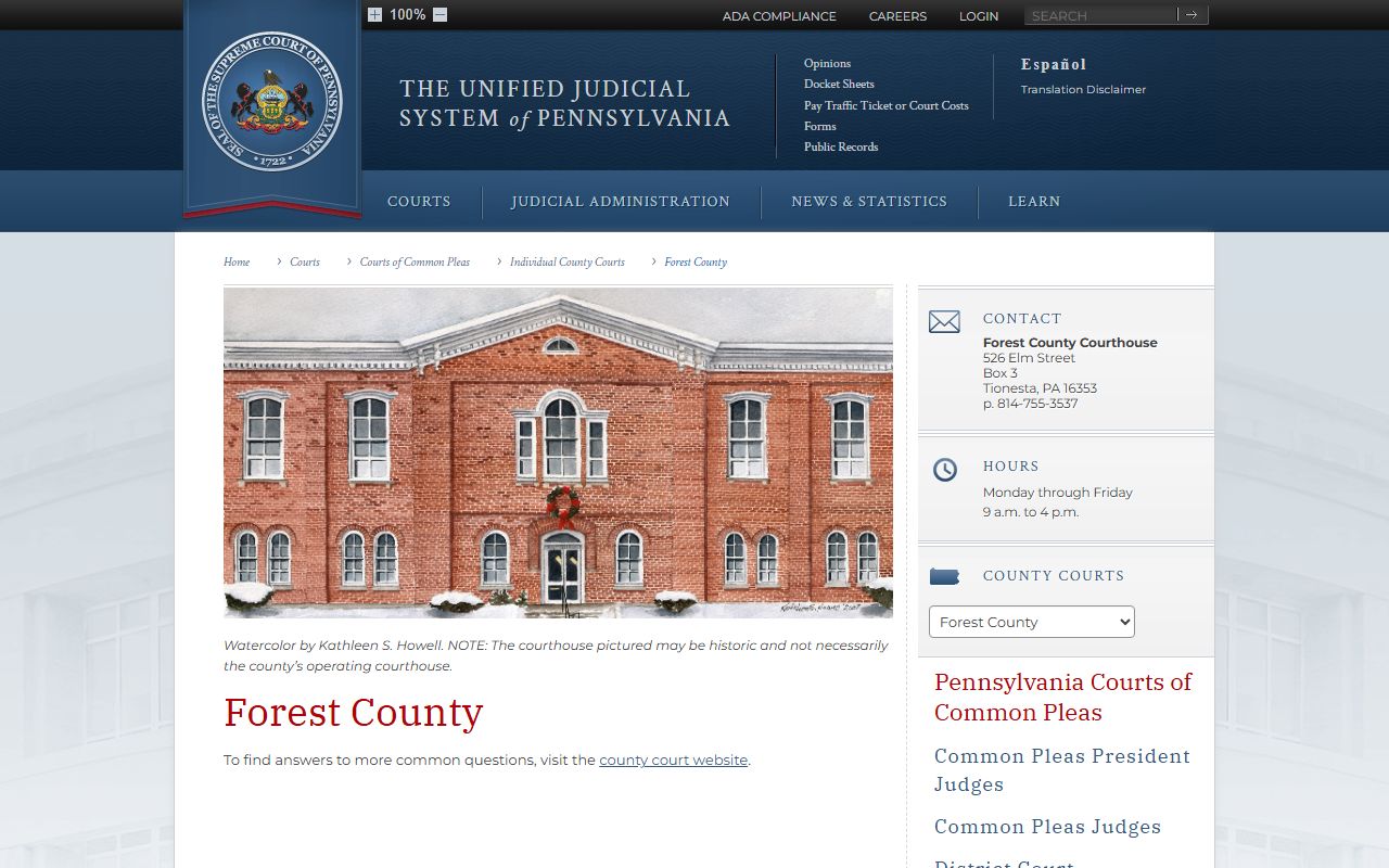 Pennsylvania UJS Court of Common Pleas profile reference