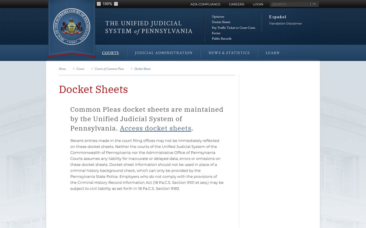 Forest County docket portal details in the UJS docket system
