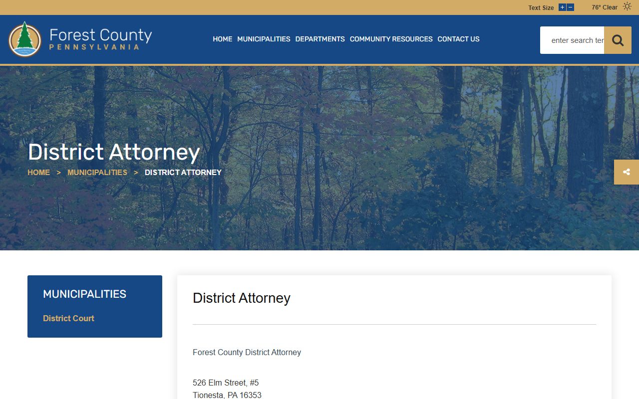 Forest County District Attorney office contact and criminal prosecution context