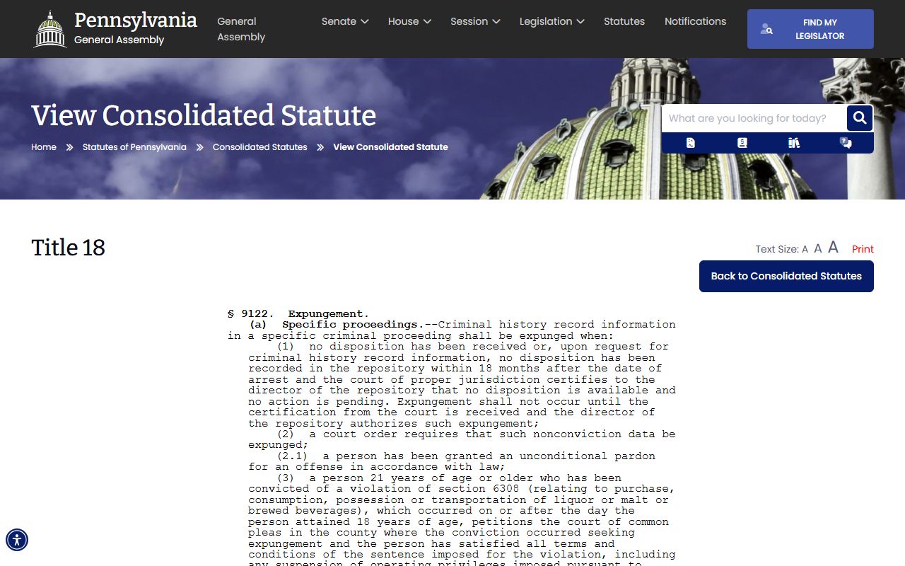 Pennsylvania criminal expungement statute details for sealed and expunged records