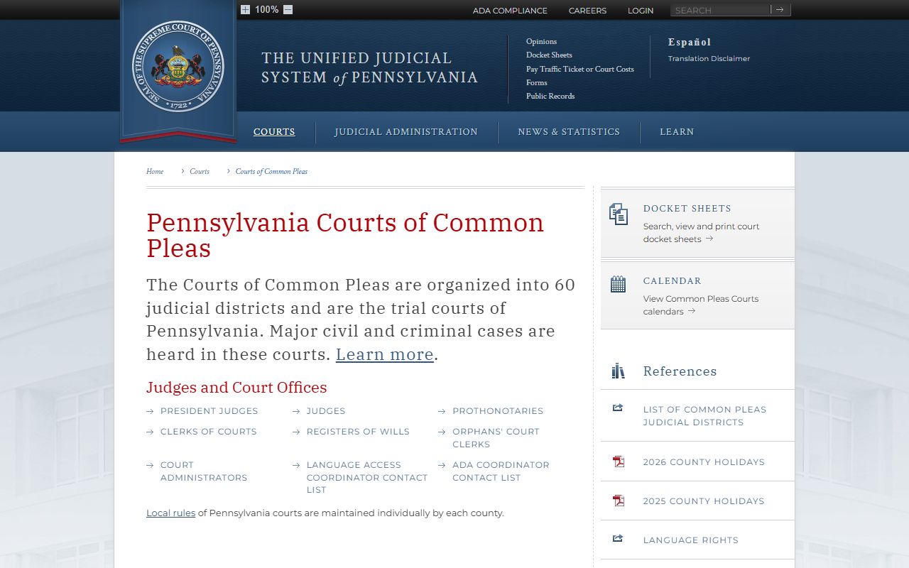 Pennsylvania Courts of Common Pleas structure reference for Forest County filings