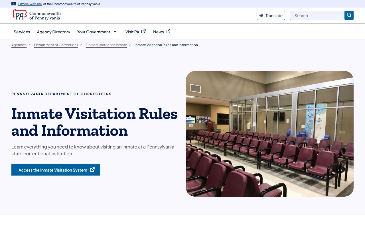 PA DOC visitation requirements for inmate visits