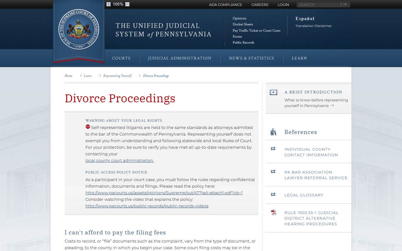 Pennsylvania divorce filing guidance and forms