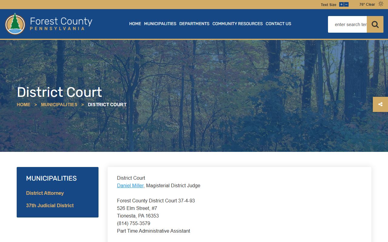 Forest County District Court office information for traffic record workflows