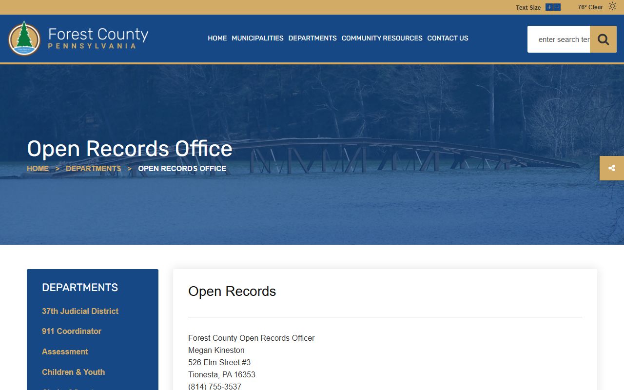 Forest County Open Records Office contact and request path