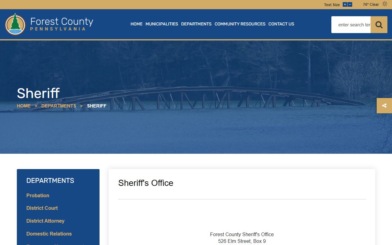 Forest County Sheriff contact and warrant administration resources